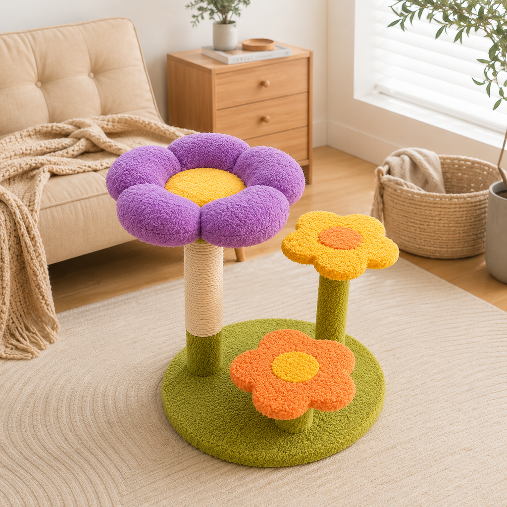 Small Cat Tree — 3-Tier Flower Cat Tower with Sisal Scratching Posts