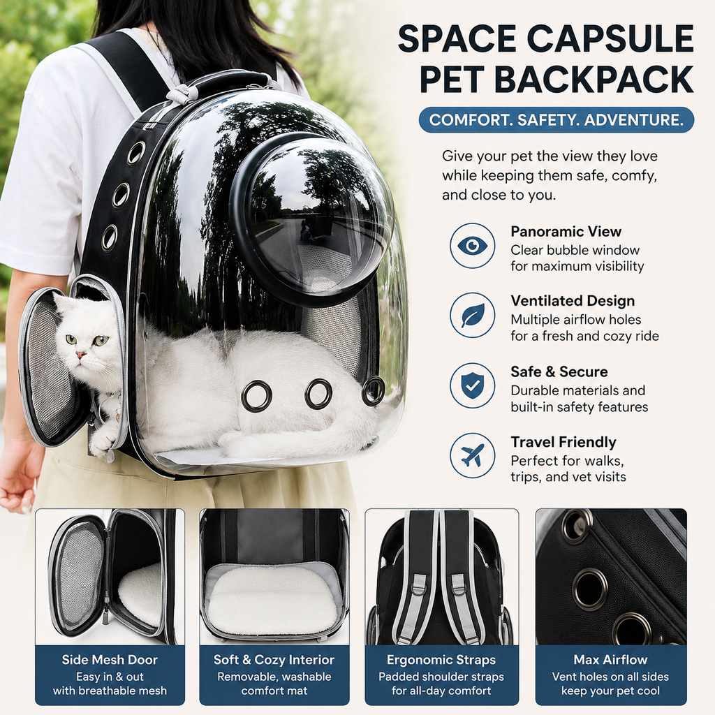 Cat Backpack Carrier — Transparent Bubble Space Capsule for Travel