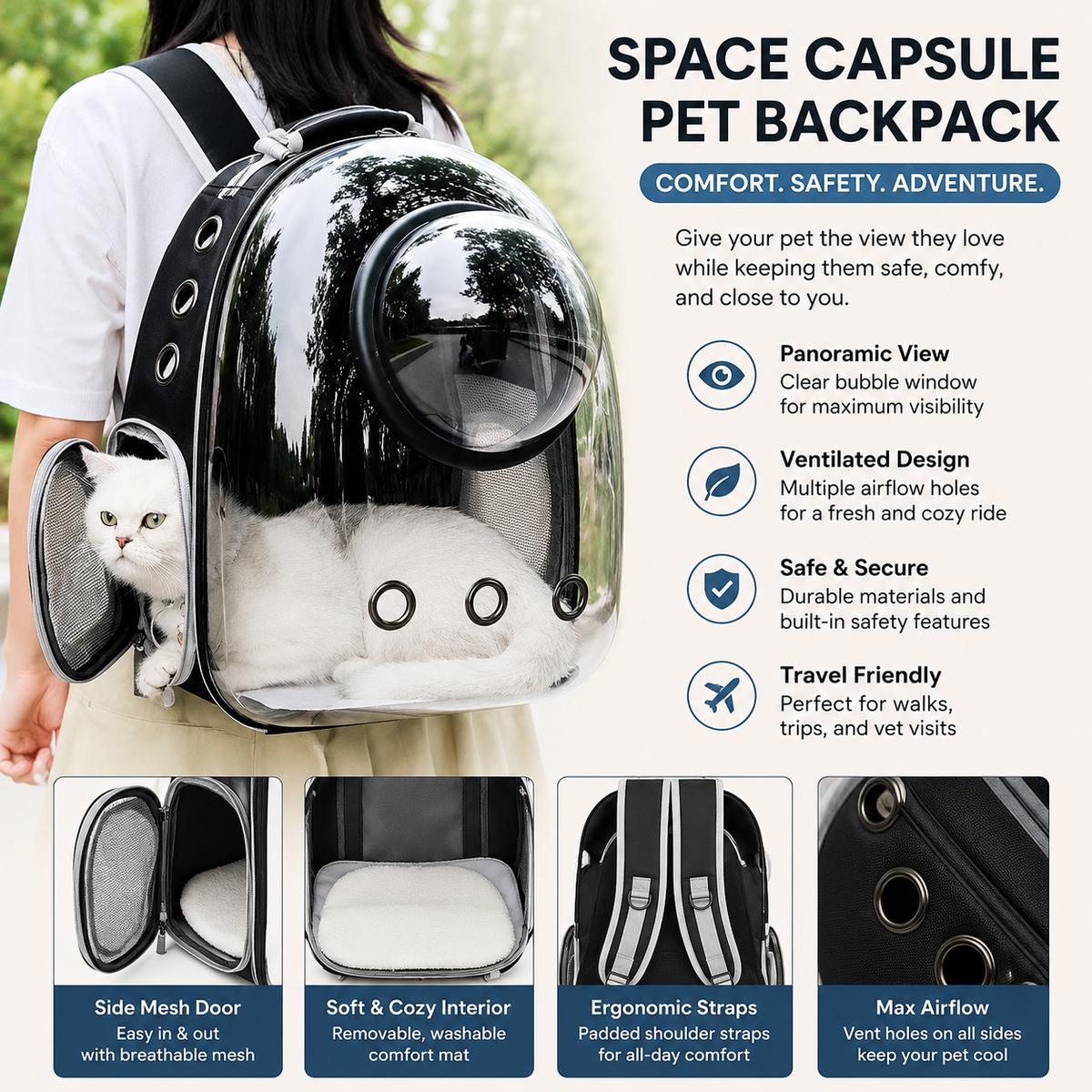 Cat Backpack Carrier — Transparent Bubble Space Capsule for Travel