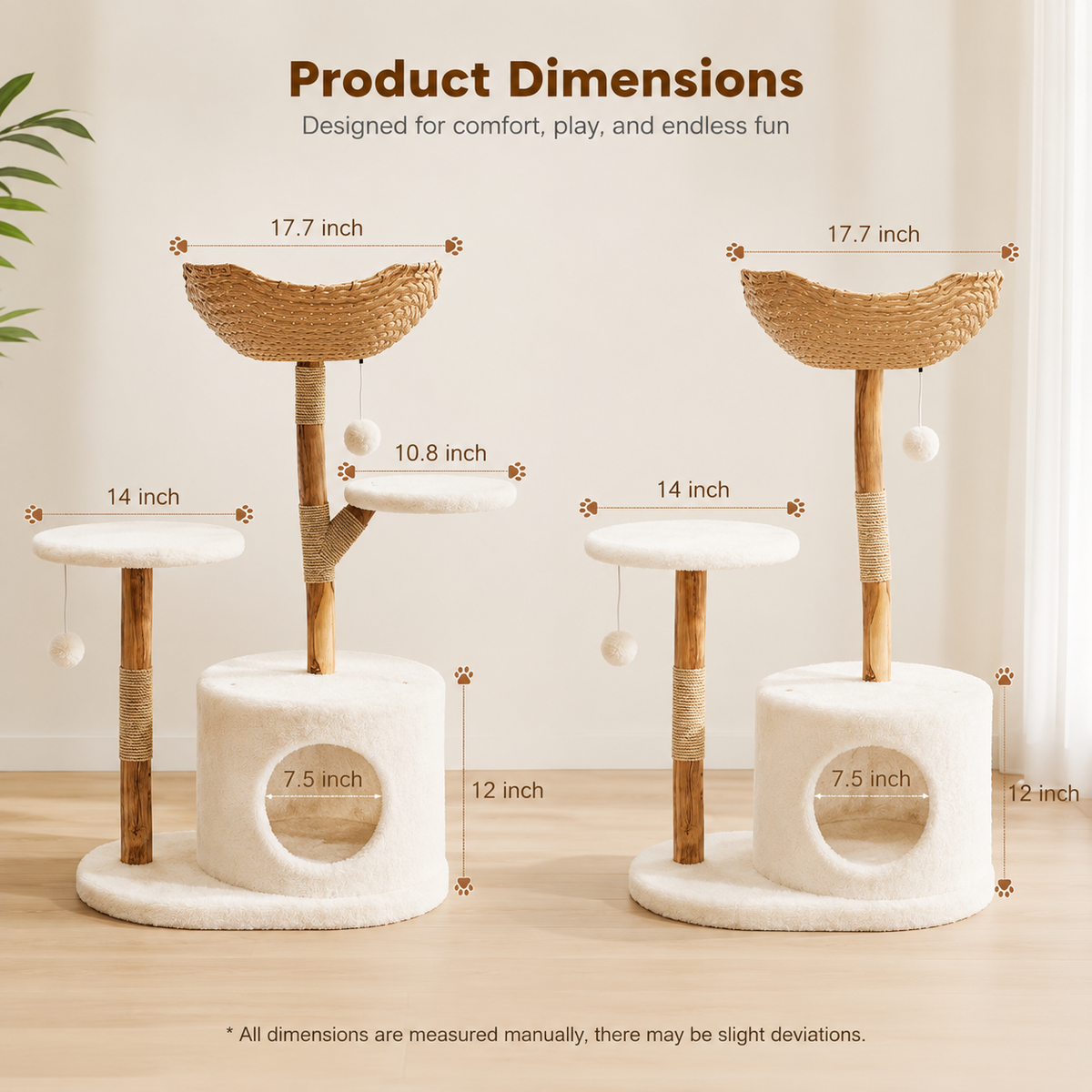 Cat Tree 110cm — 4-Tier Cat Tower with Plush Bed & Sisal Scratching Posts