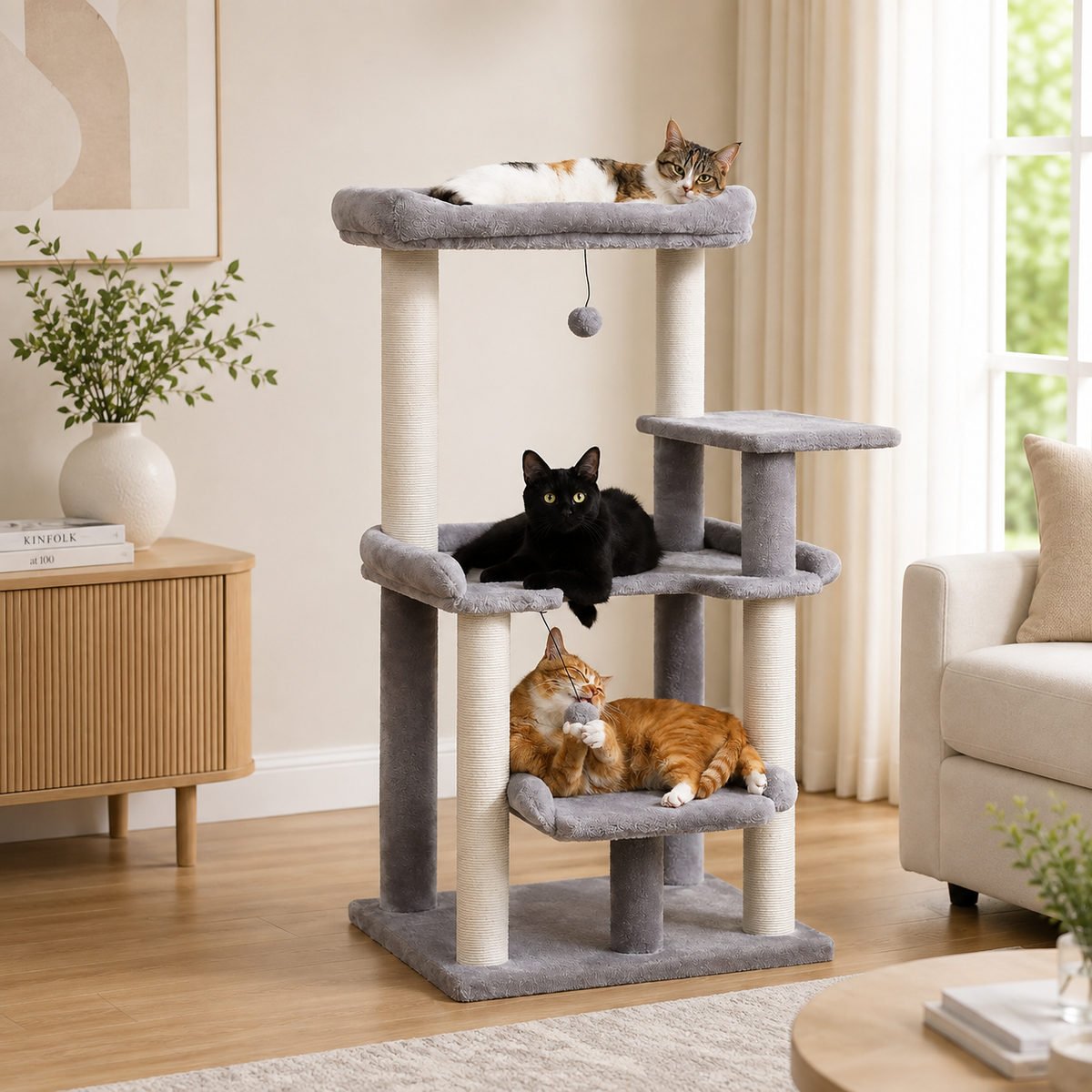 Cat Tree 110cm — 4-Tier Cat Tower with Plush Bed & Sisal Scratching Posts