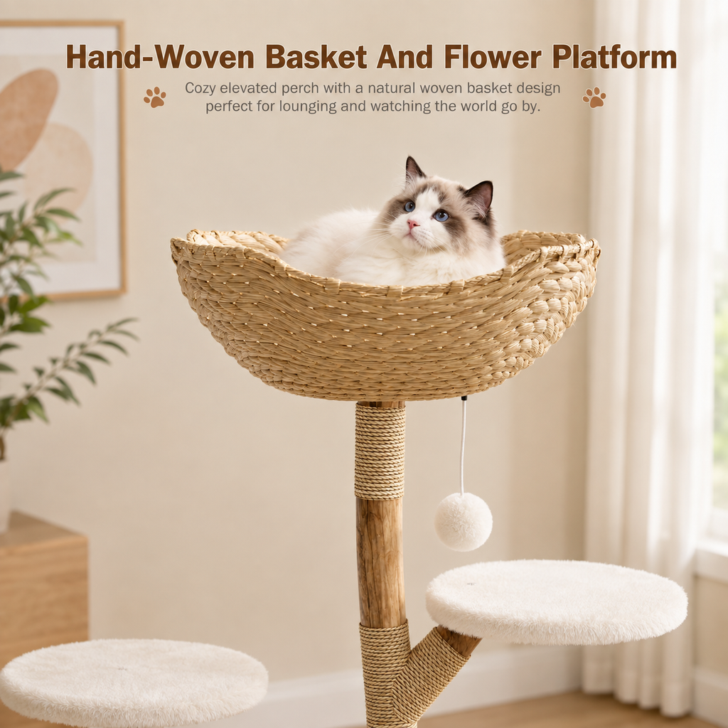 Cat Tree 110cm — 4-Tier Cat Tower with Plush Bed & Sisal Scratching Posts