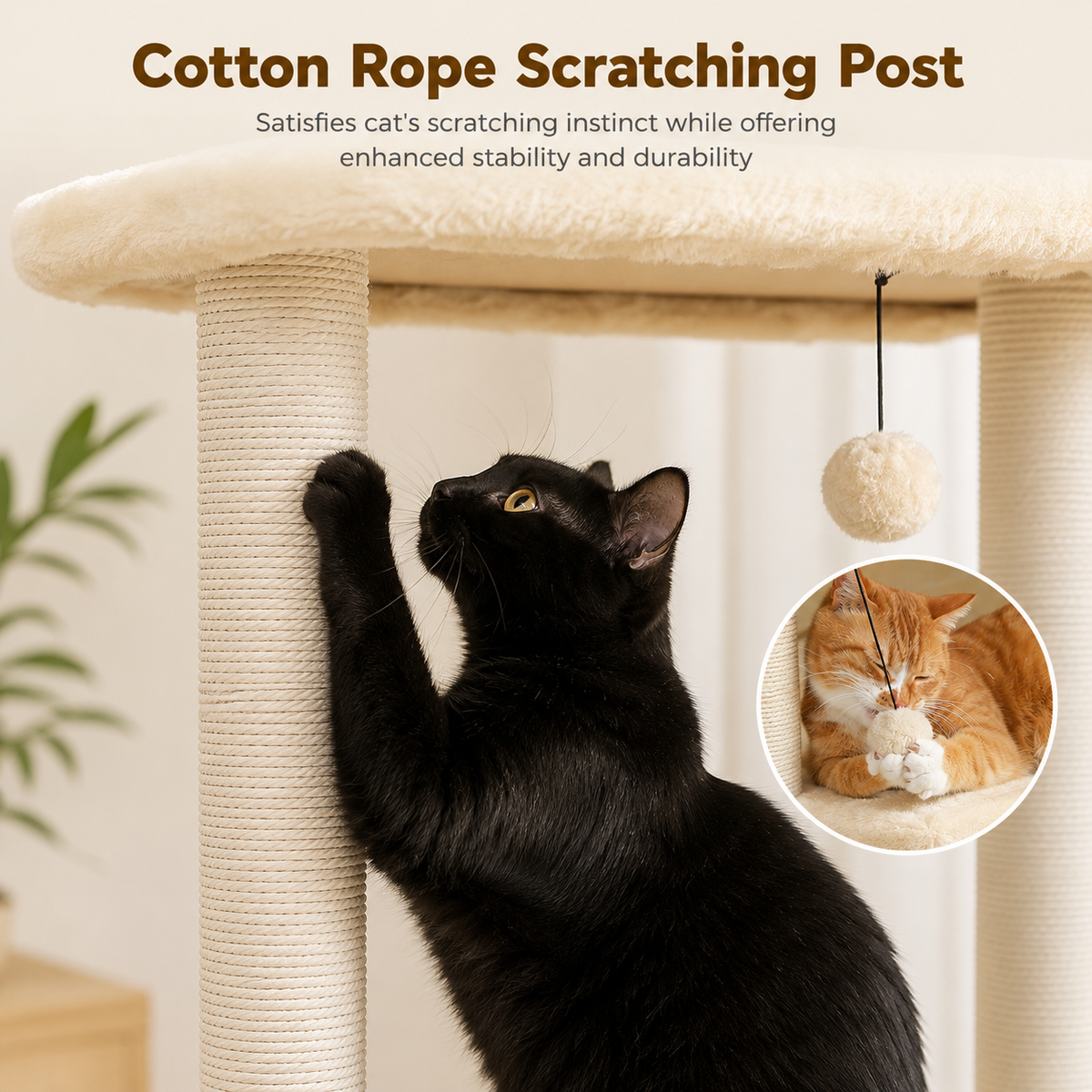 Cat Tree 110cm — 4-Tier Cat Tower with Plush Bed & Sisal Scratching Posts