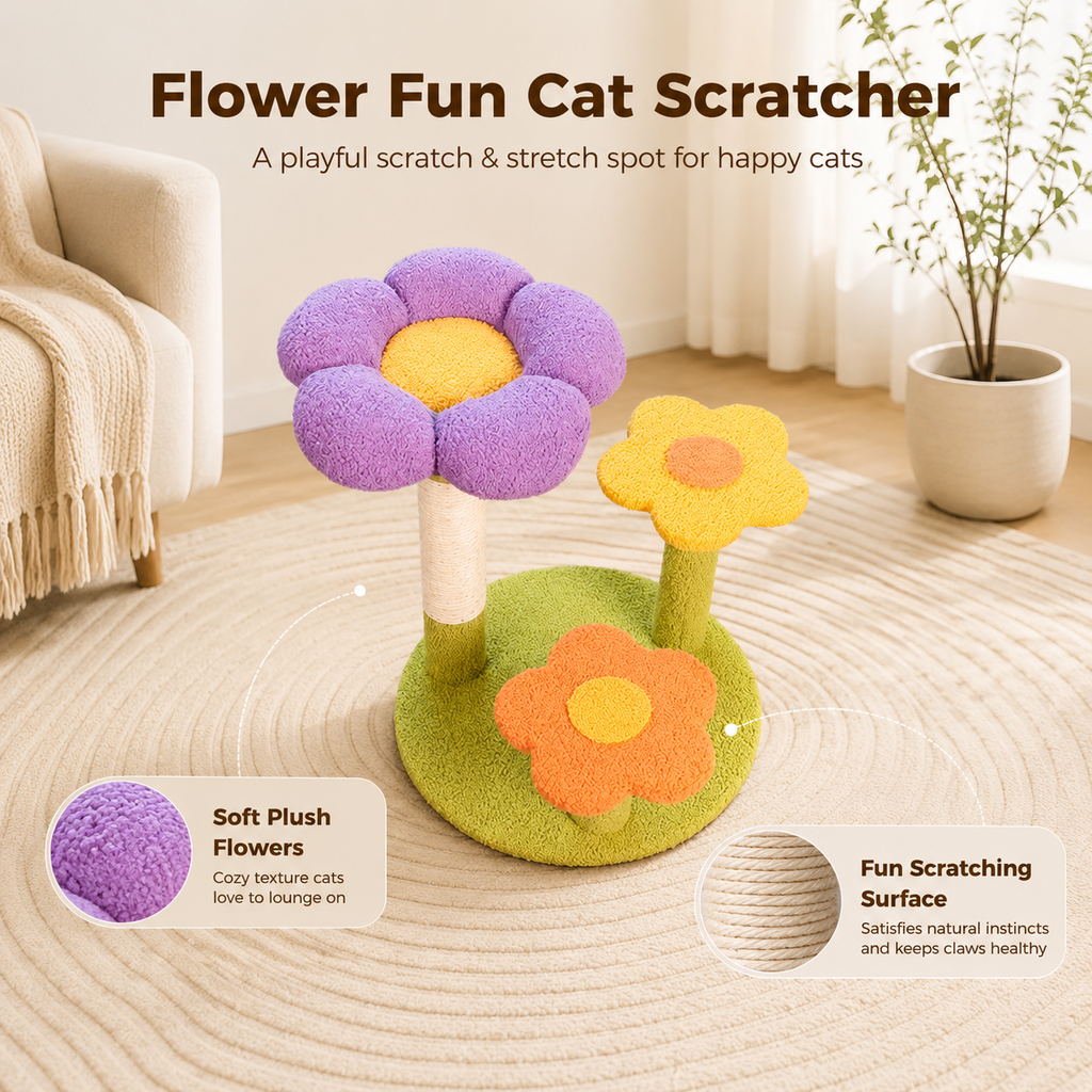 Small Cat Tree — 3-Tier Flower Cat Tower with Sisal Scratching Posts