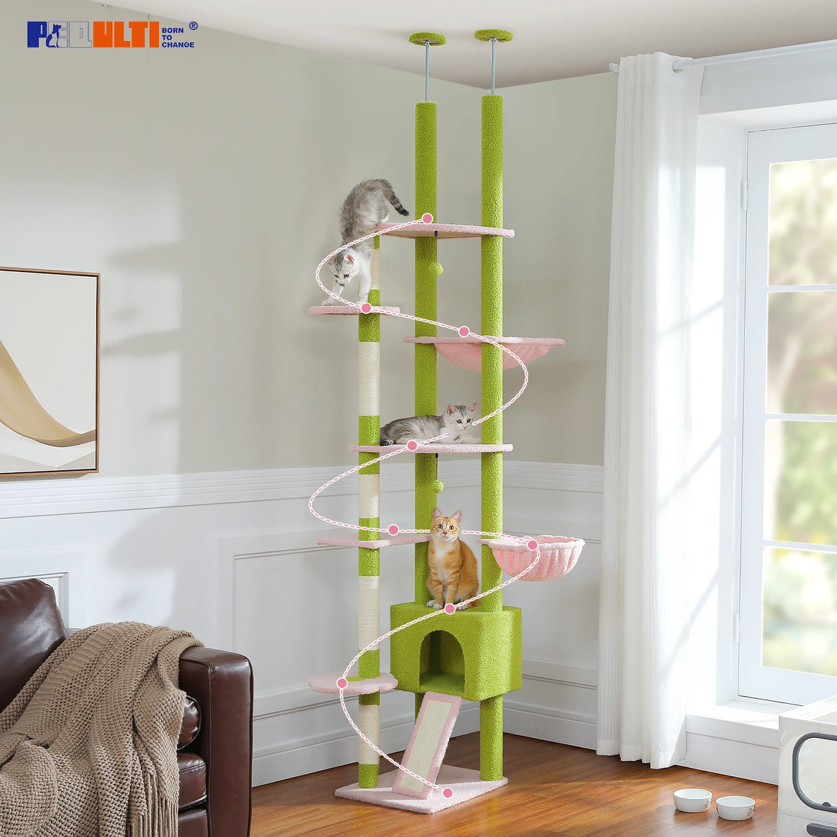 Cactus Cat Tree — Floor-to-Ceiling Tower, Adjustable Height