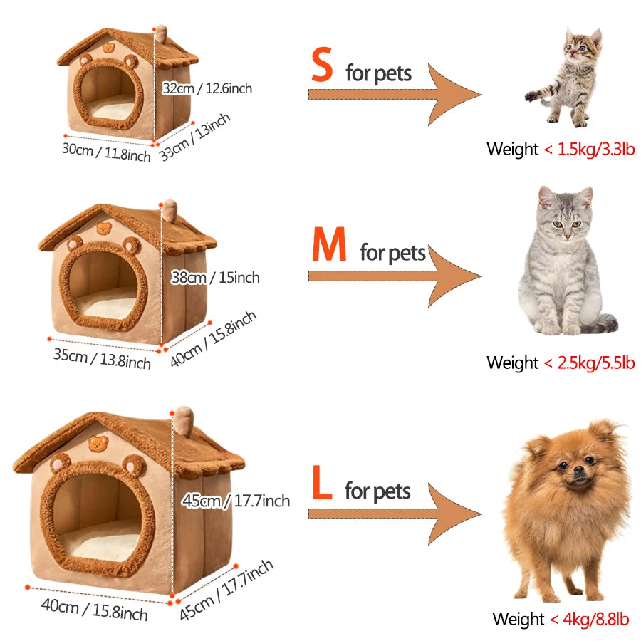 Foldable Cat Cave Bed — Washable Cover, Folds Flat