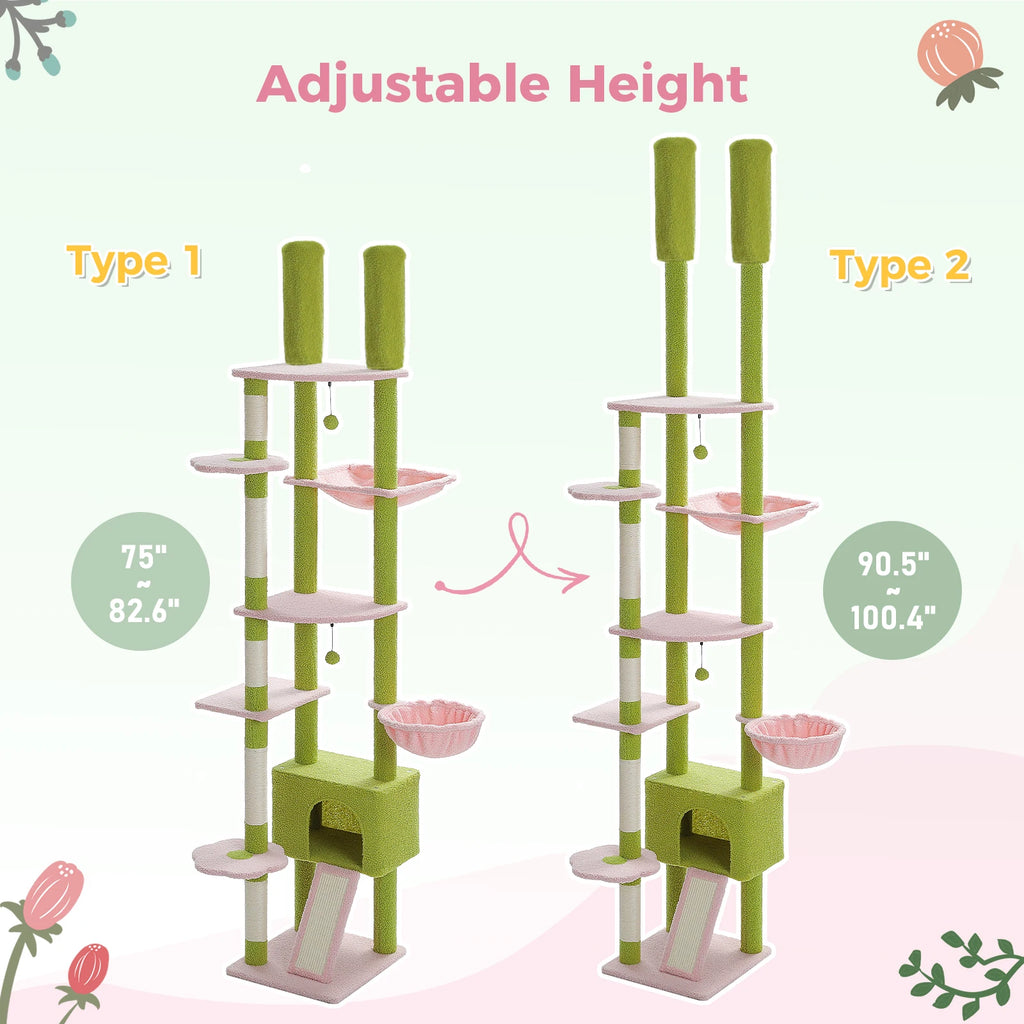 Cactus Cat Tree — Floor-to-Ceiling Tower, Adjustable Height