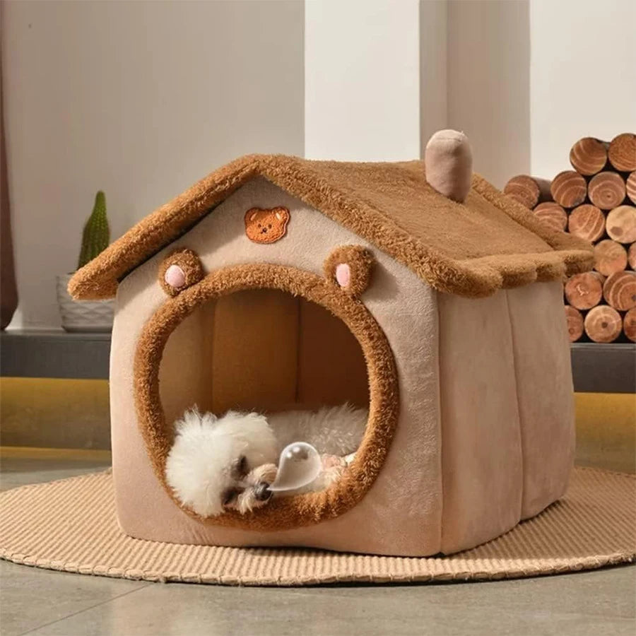 Foldable Cat Cave Bed — Washable Cover, Folds Flat