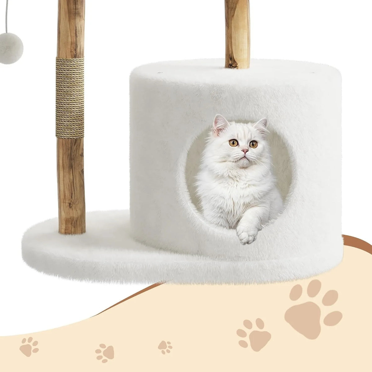 Rattan Cat Tree 43" — Modern Wooden Tower with Perches