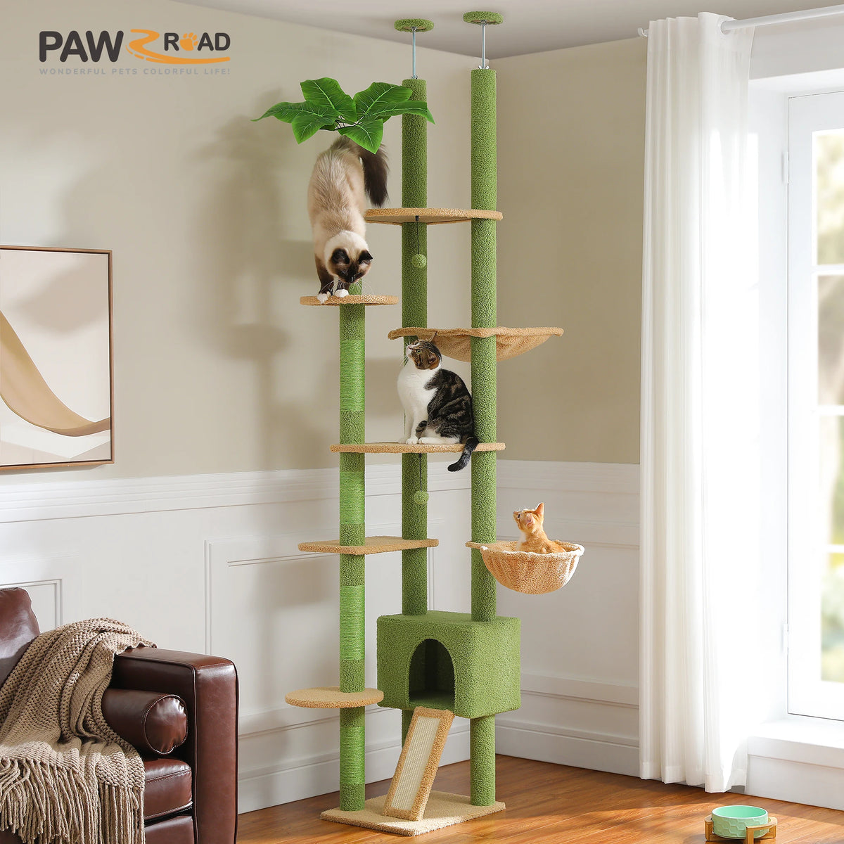 Cactus Cat Tree — Floor-to-Ceiling Tower, Adjustable Height