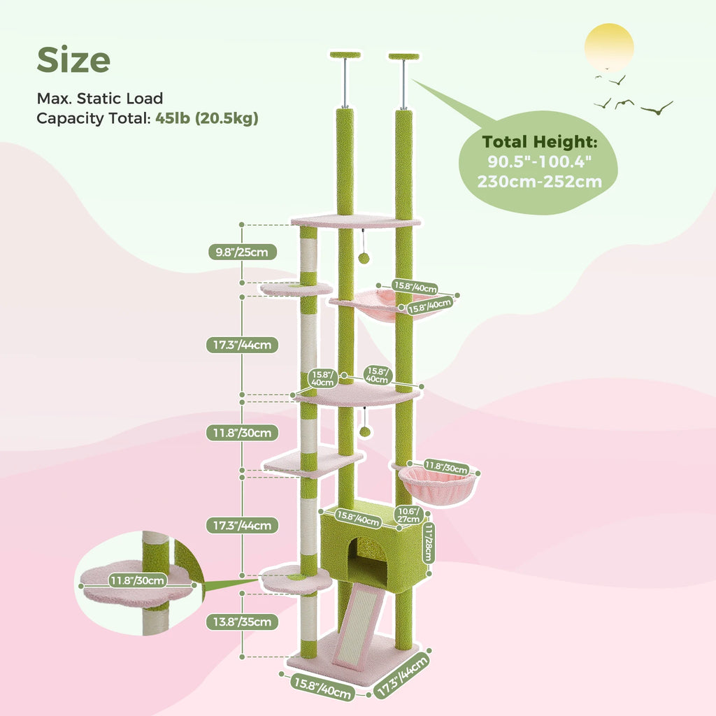 Cactus Cat Tree — Floor-to-Ceiling Tower, Adjustable Height