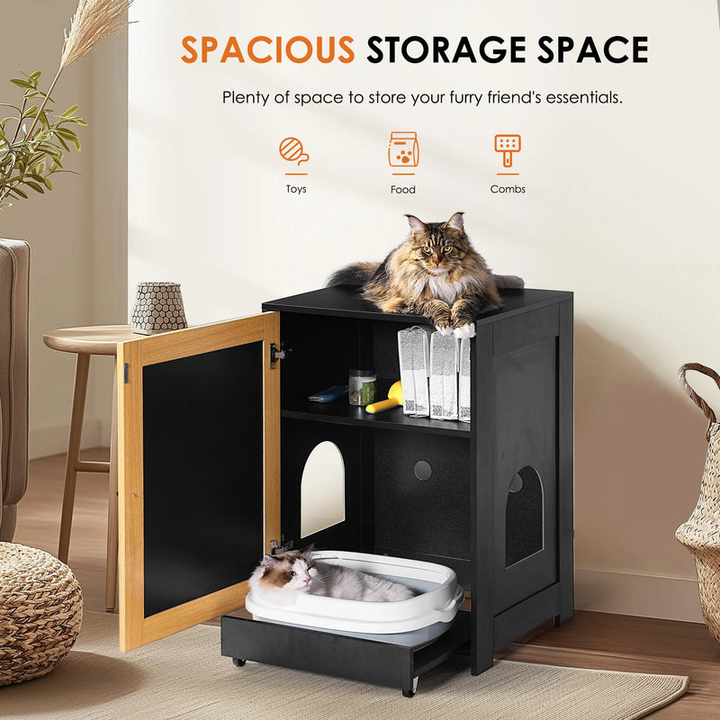 Black Cat Litter Box Enclosure — Hidden Cabinet End Table