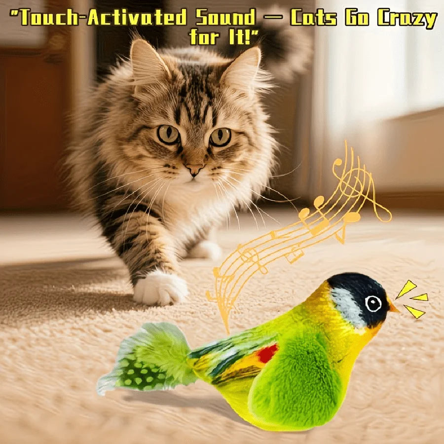 Chirping Bird Cat Toy — Feather Wand, No Batteries