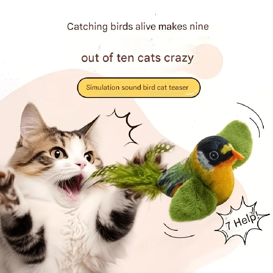Chirping Bird Cat Toy — Feather Wand, No Batteries