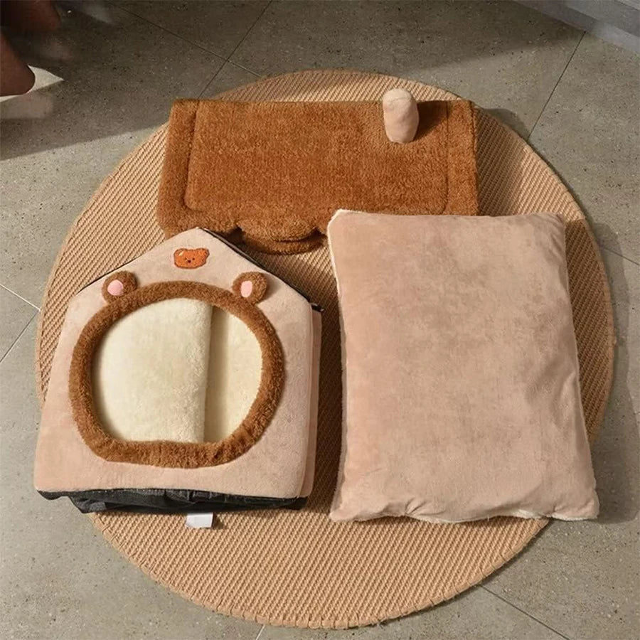 Foldable Cat Cave Bed — Washable Cover, Folds Flat