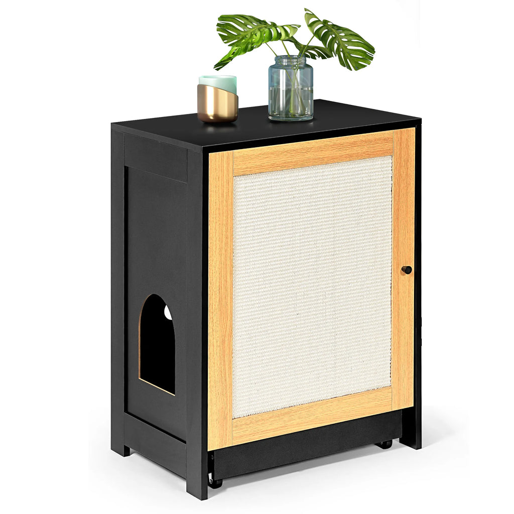Black Cat Litter Box Enclosure — Hidden Cabinet End Table