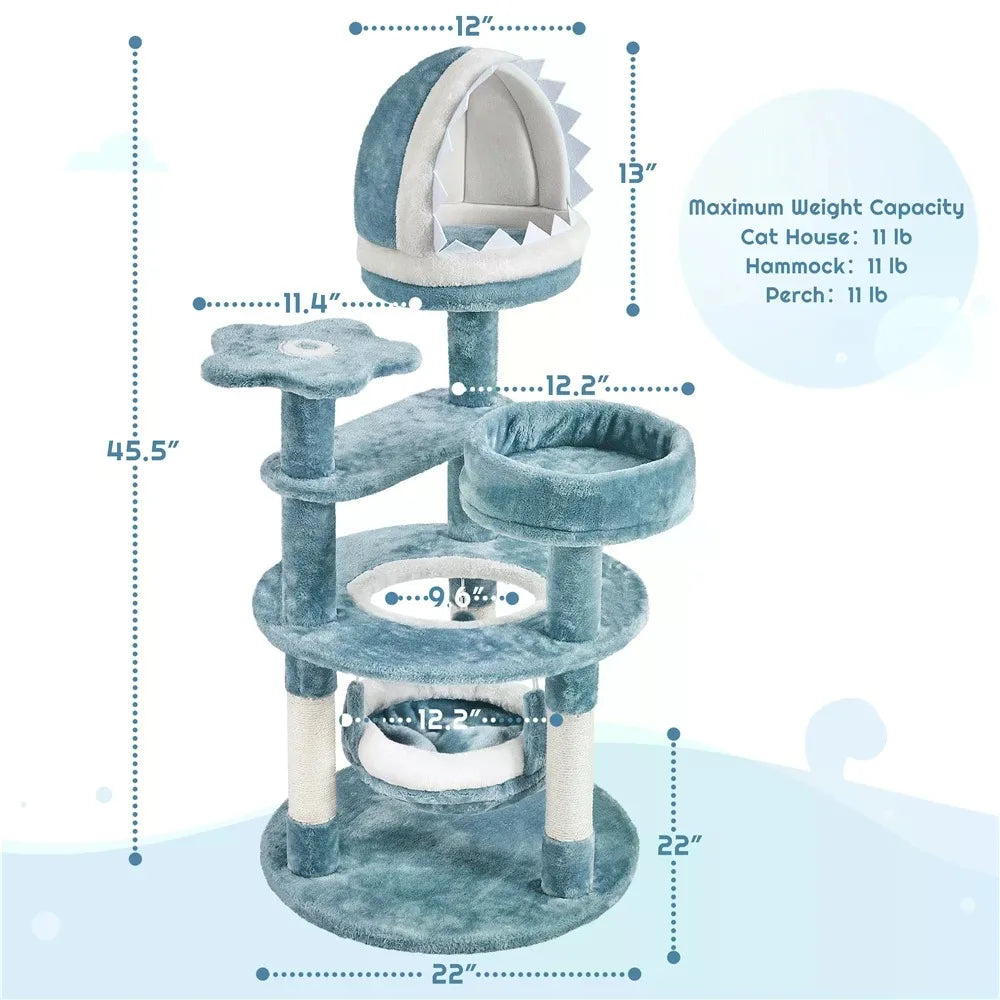 Plush Cat Tree Tower 45.5" — Hammock & Sisal Posts