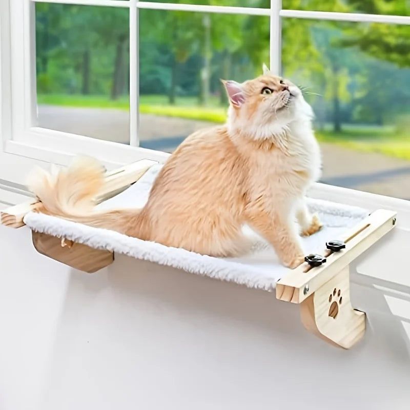 Wooden Cat Window Hammock — Adjustable Sill Perch