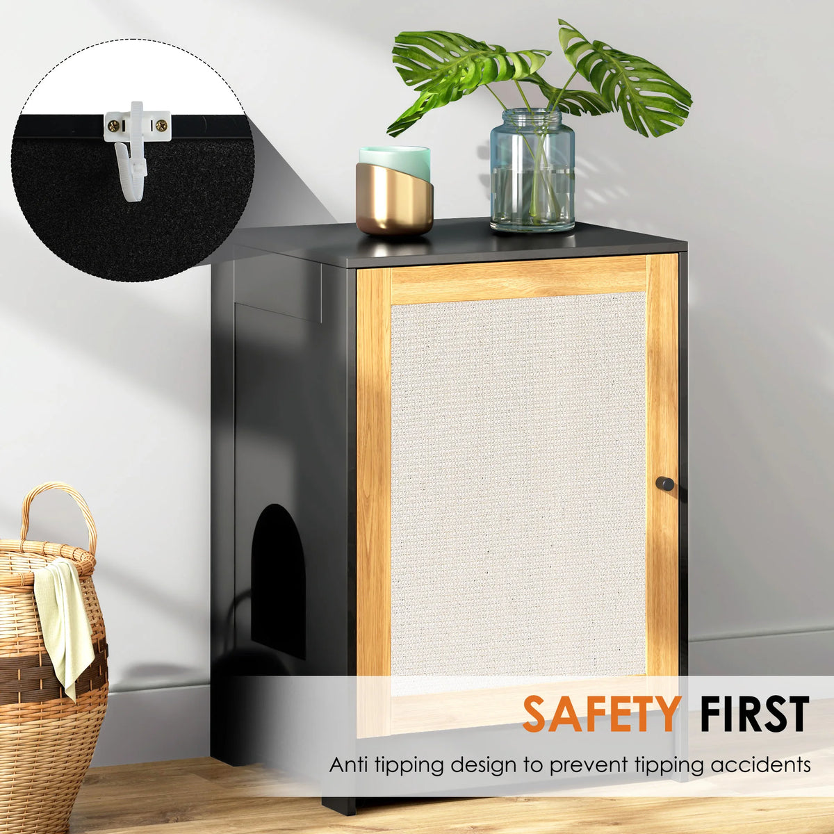 Black Cat Litter Box Enclosure — Hidden Cabinet End Table