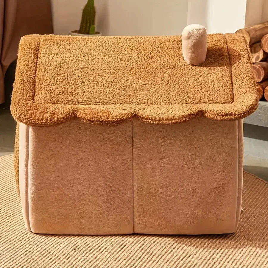 Foldable Cat Cave Bed — Washable Cover, Folds Flat