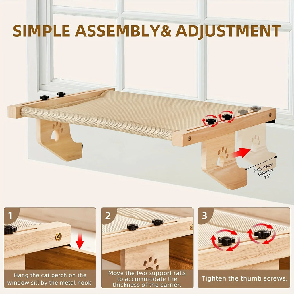 Wooden Cat Window Hammock — Adjustable Sill Perch