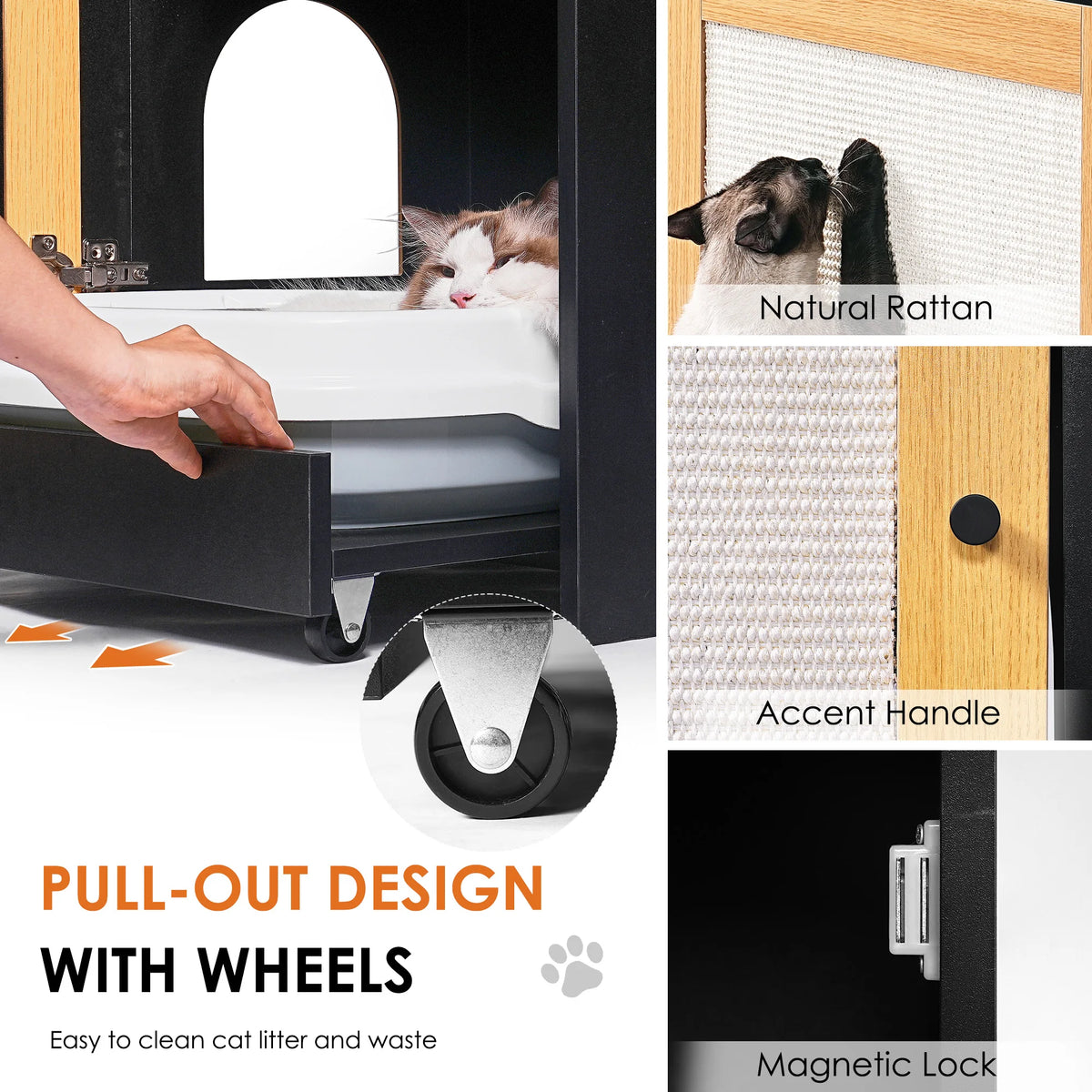 Black Cat Litter Box Enclosure — Hidden Cabinet End Table