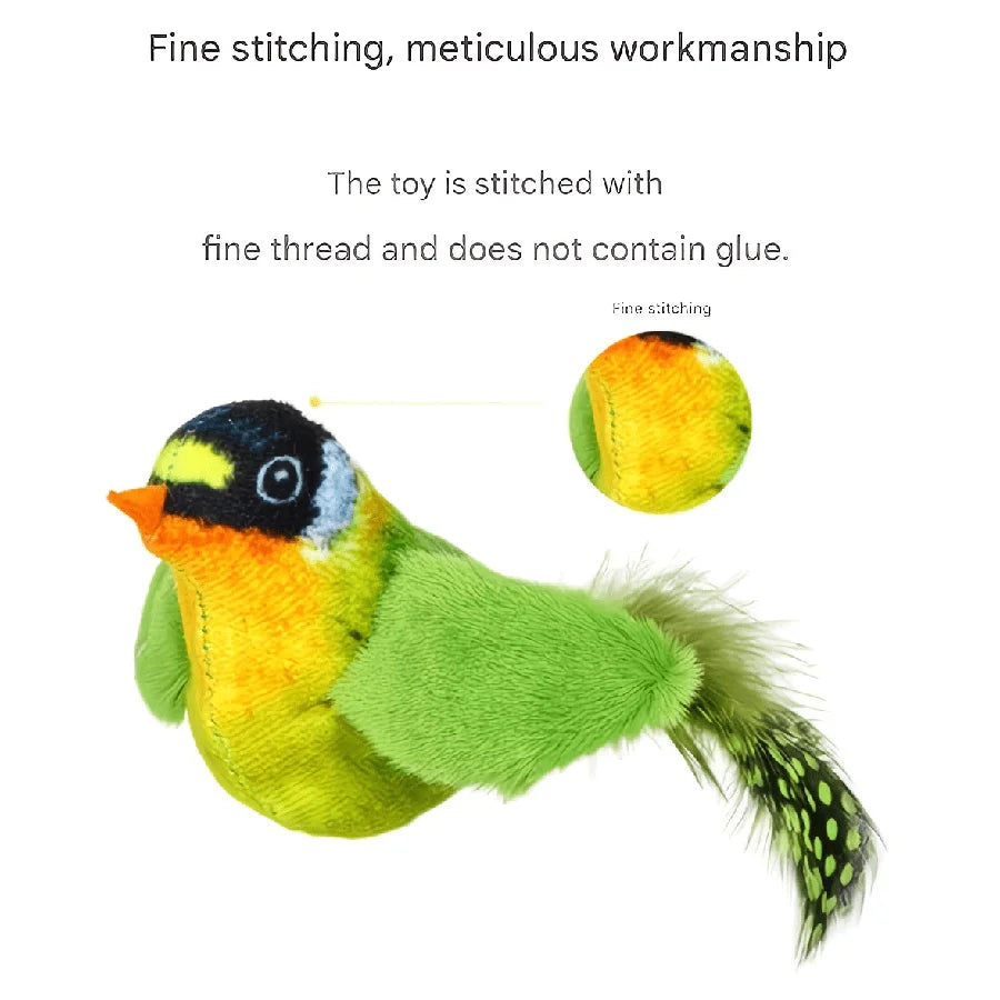 Chirping Bird Cat Toy — Feather Wand, No Batteries