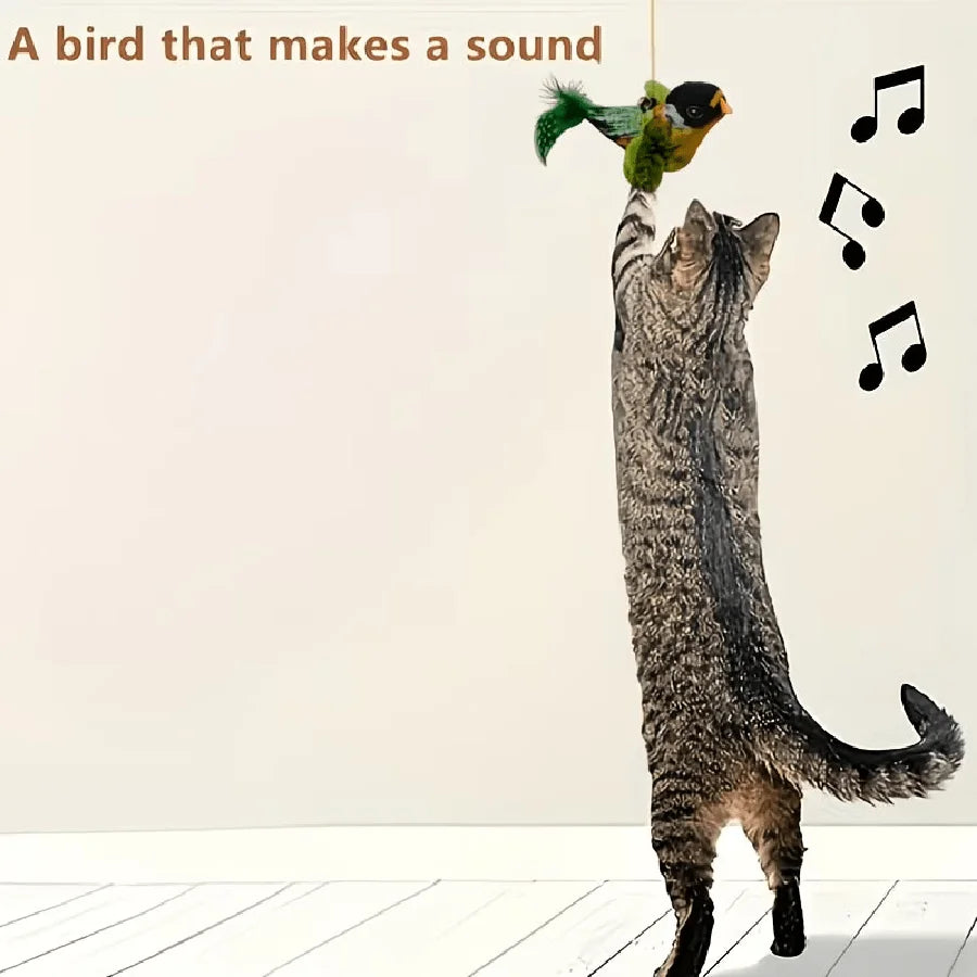 Chirping Bird Cat Toy — Feather Wand, No Batteries