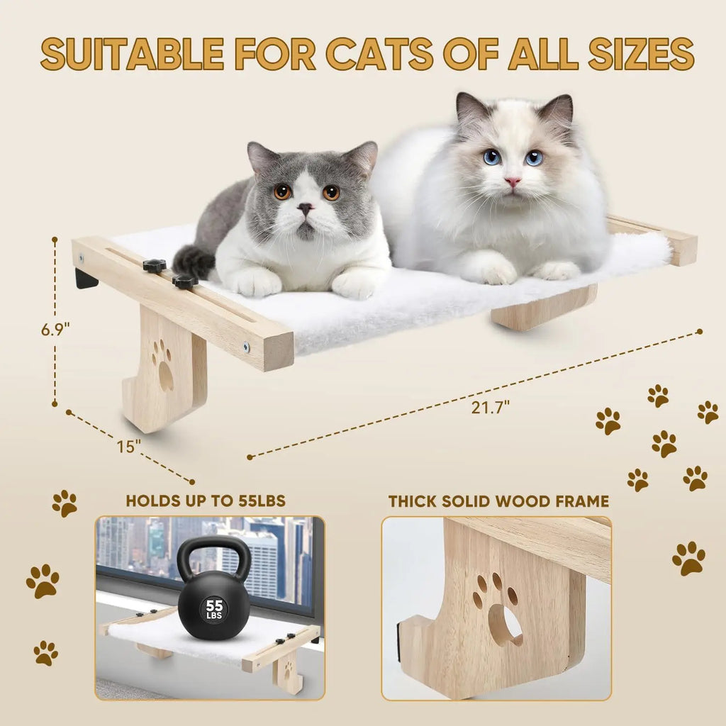 Wooden Cat Window Hammock — Adjustable Sill Perch
