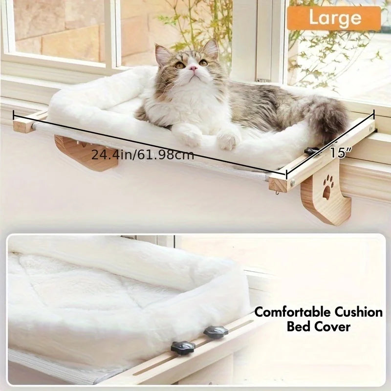 Wooden Cat Window Hammock — Adjustable Sill Perch