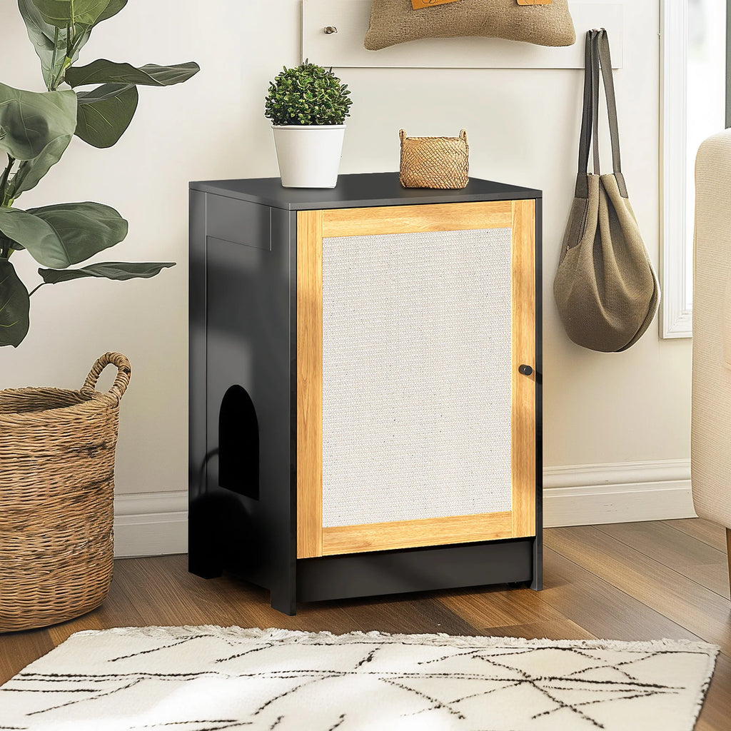 Black Cat Litter Box Enclosure — Hidden Cabinet End Table