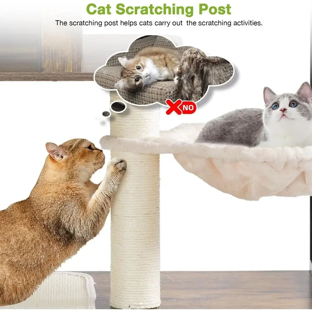 Wooden Cat Tree with Hidden Litter Enclosure & Storage