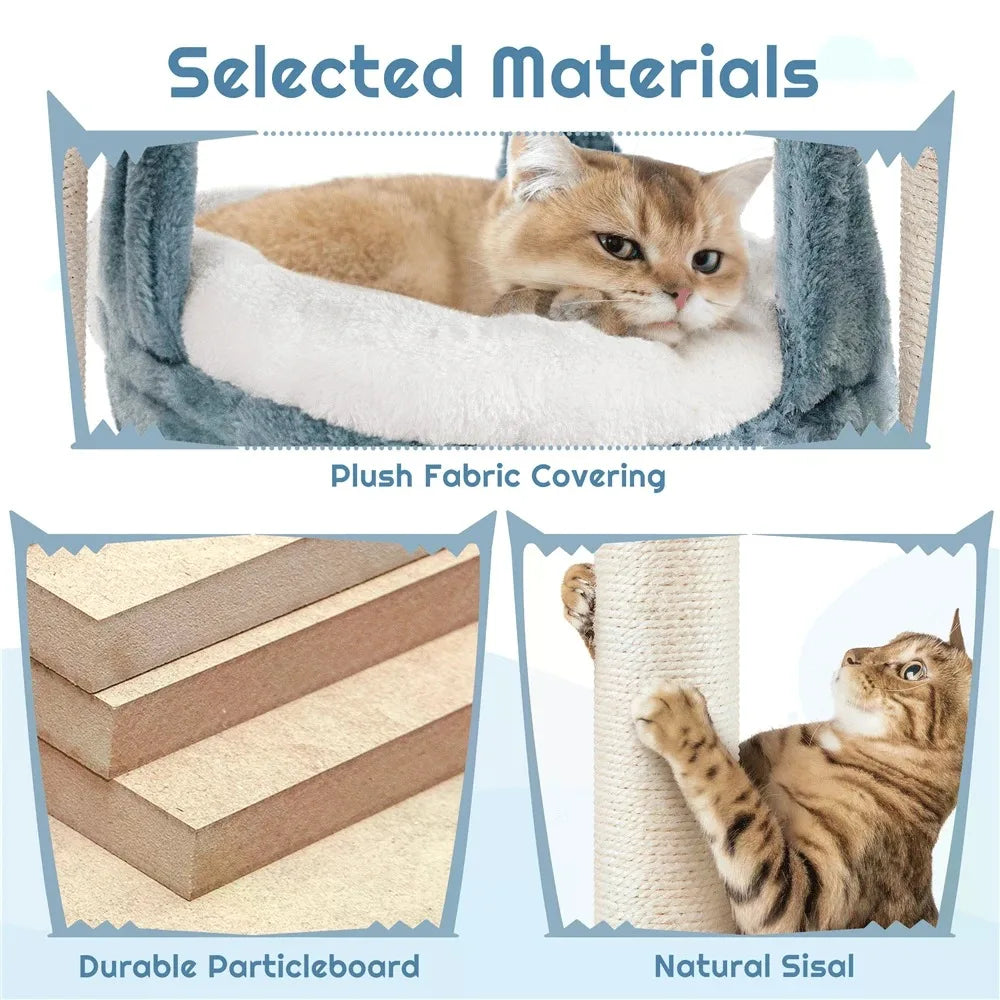 Plush Cat Tree Tower 45.5" — Hammock & Sisal Posts