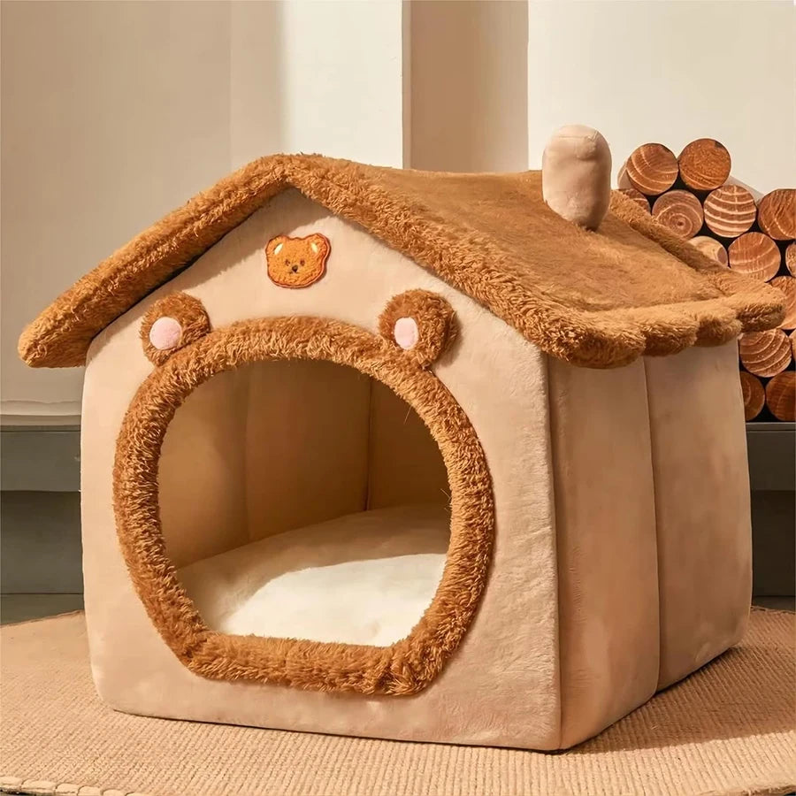 Foldable Cat Cave Bed — Washable Cover, Folds Flat