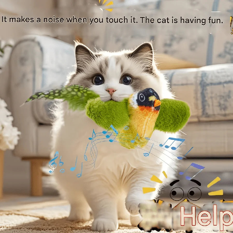 Chirping Bird Cat Toy — Feather Wand, No Batteries