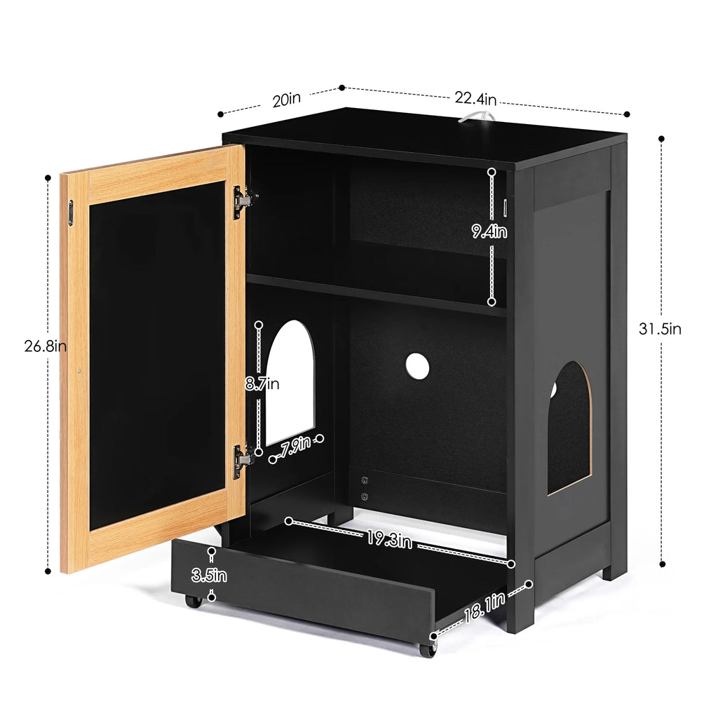 Black Cat Litter Box Enclosure — Hidden Cabinet End Table