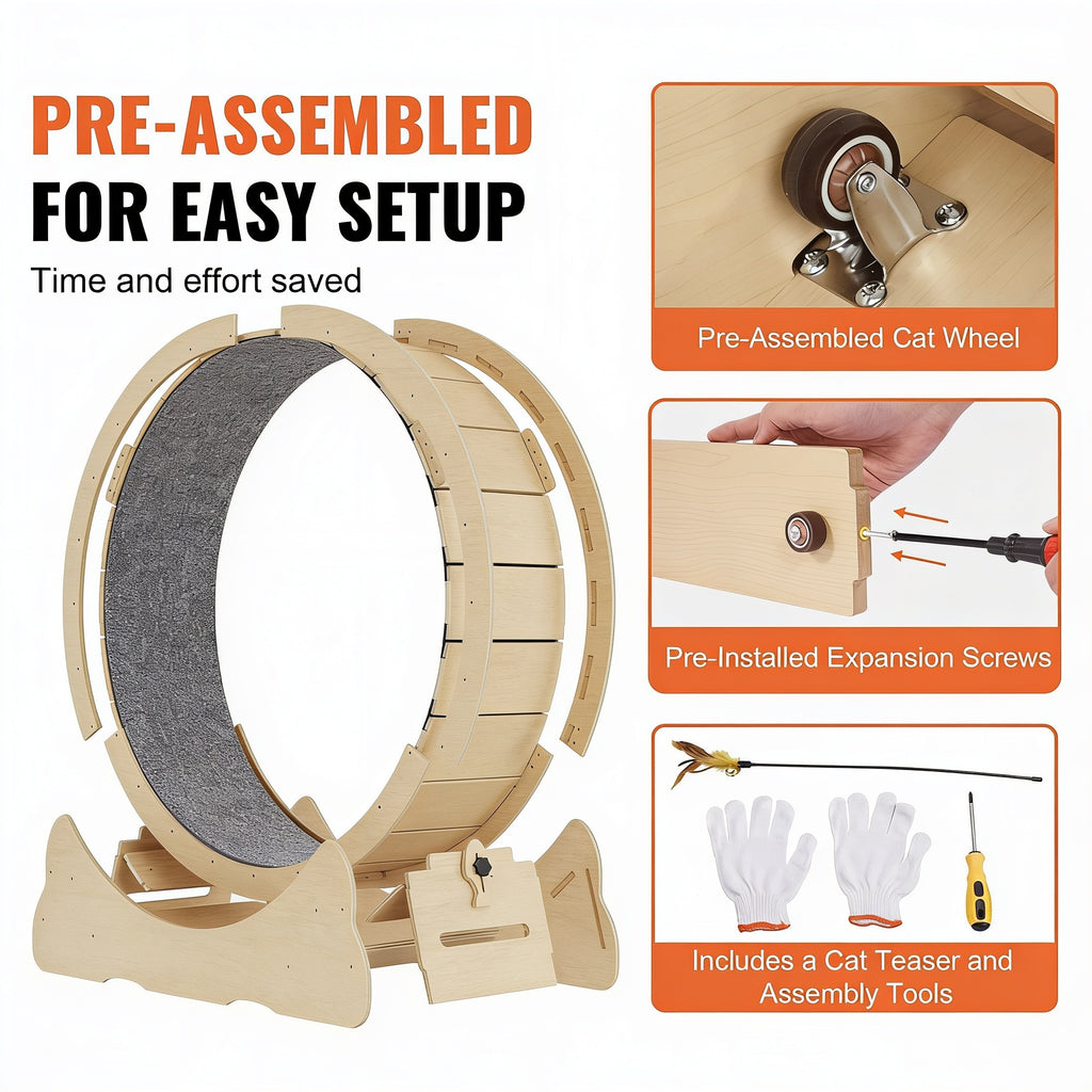 Cat Exercise Wheel — Solid Wood Running Wheel, Quiet Treadmill for Indoor Cats