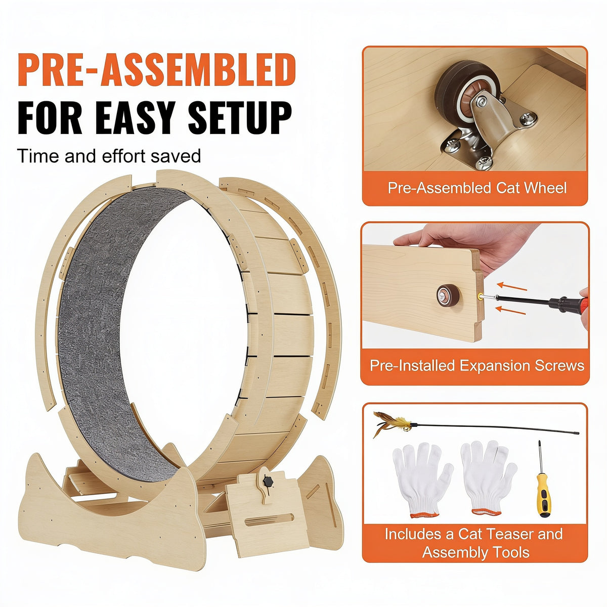 Cat Exercise Wheel — Solid Wood Running Wheel, Quiet Treadmill for Indoor Cats