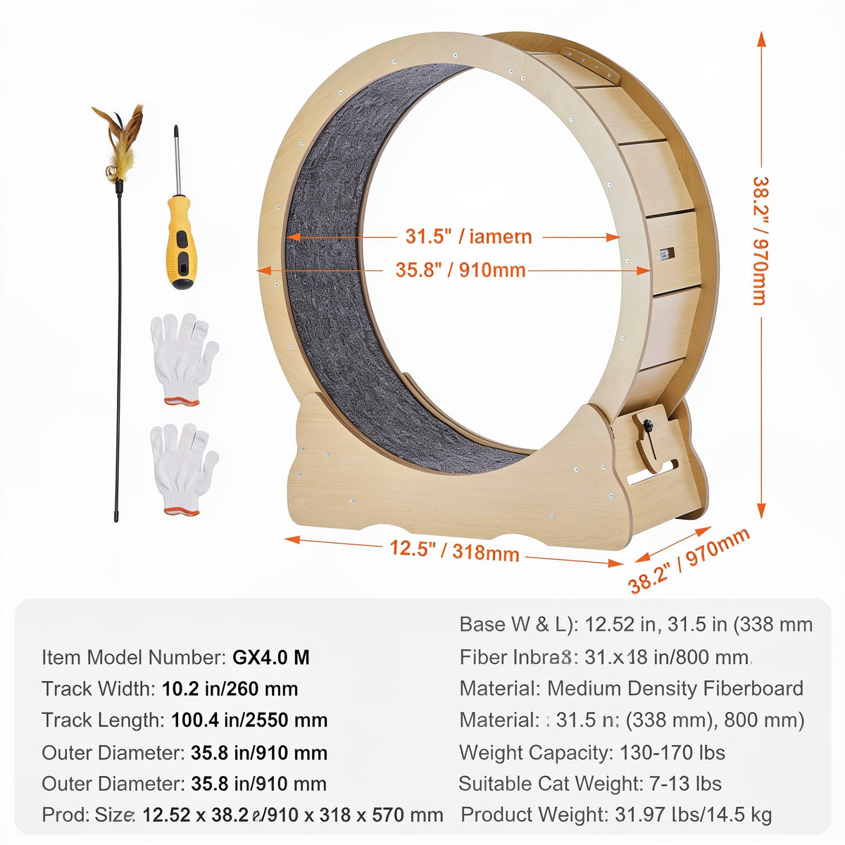 Cat Exercise Wheel — Solid Wood Running Wheel, Quiet Treadmill for Indoor Cats