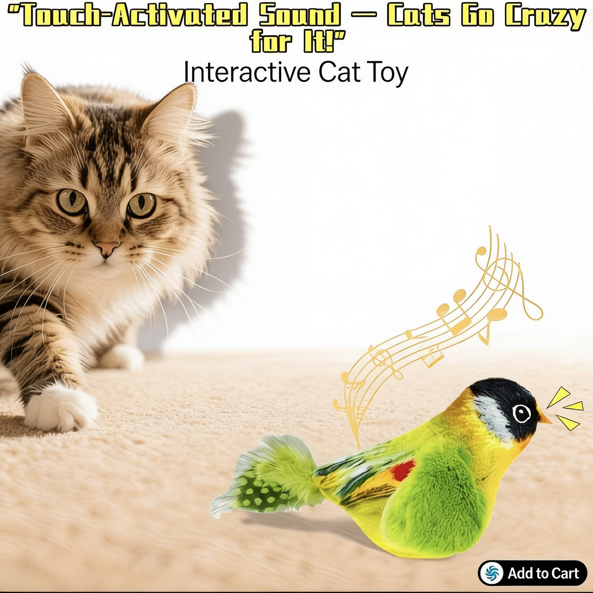 Interactive Cat Wand Toy — Chirping Bird Feather Teaser, No Batteries