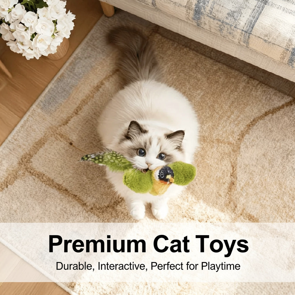 Interactive Cat Wand Toy — Chirping Bird Feather Teaser, No Batteries