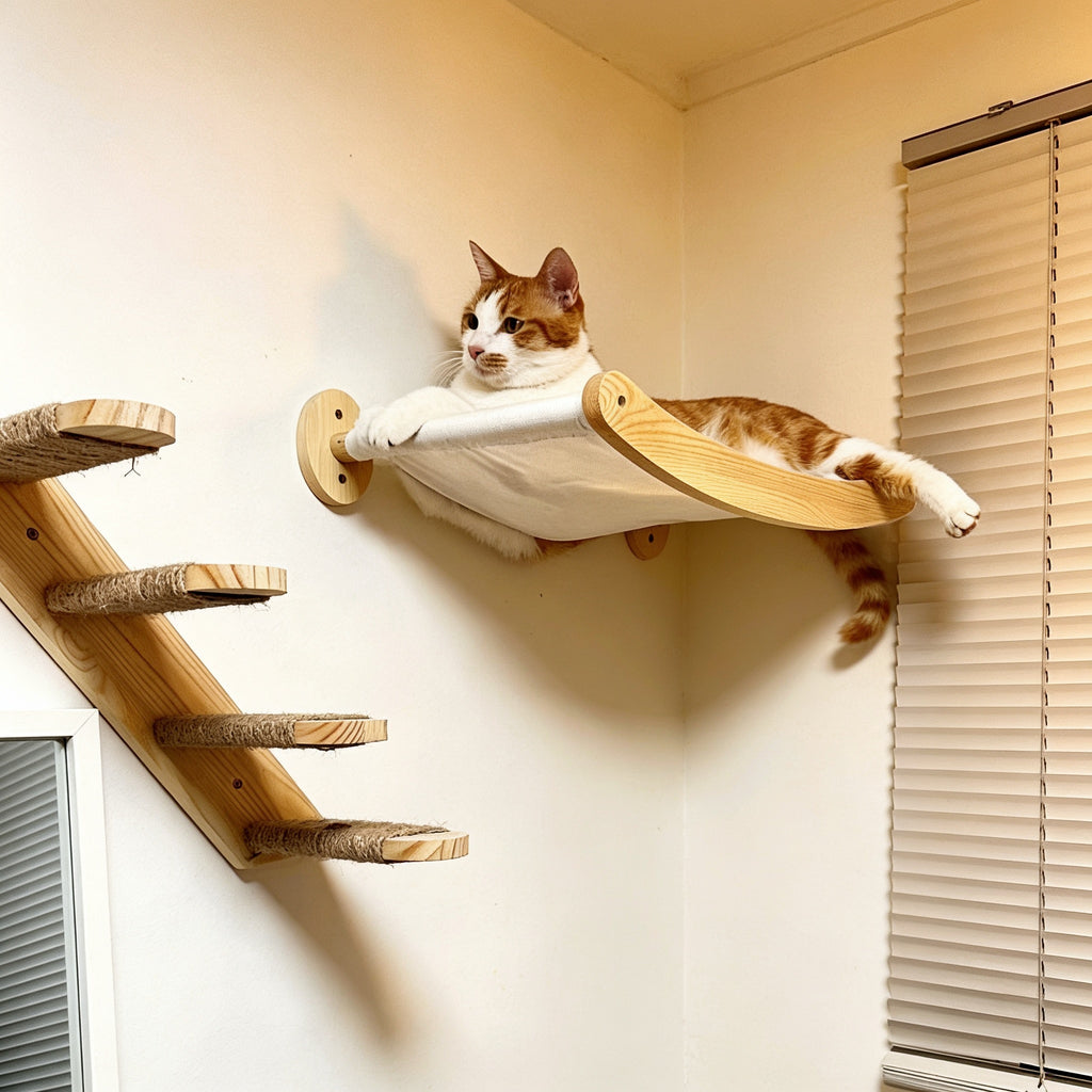Cat Wall Shelves — Wall Mounted Cat Climbing Set with Hammock & Sisal Steps