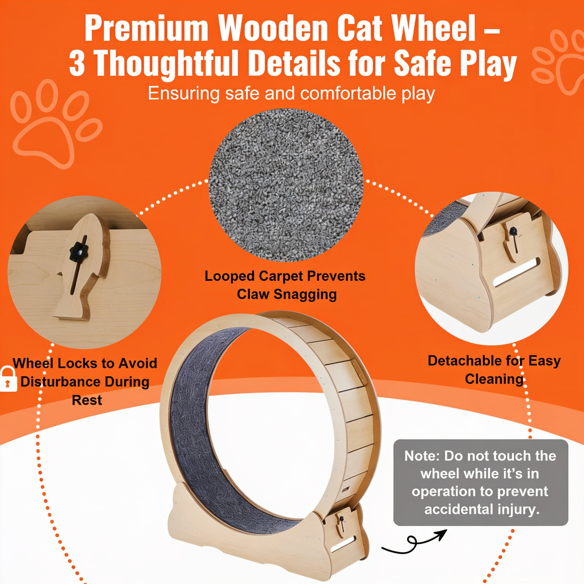 Cat Exercise Wheel — Solid Wood Running Wheel, Quiet Treadmill for Indoor Cats