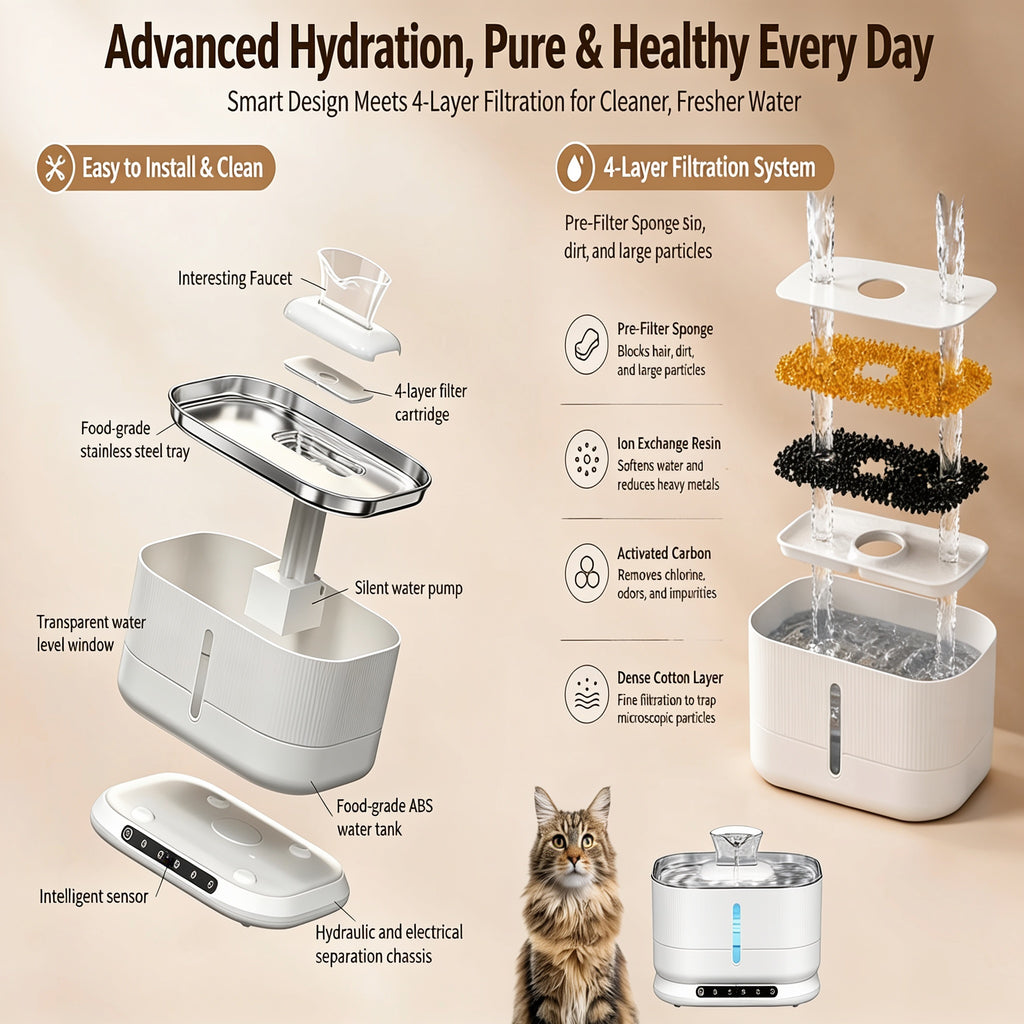 Cat Water Fountain 3.5L — Cordless Rechargeable Pet Drinking Fountain