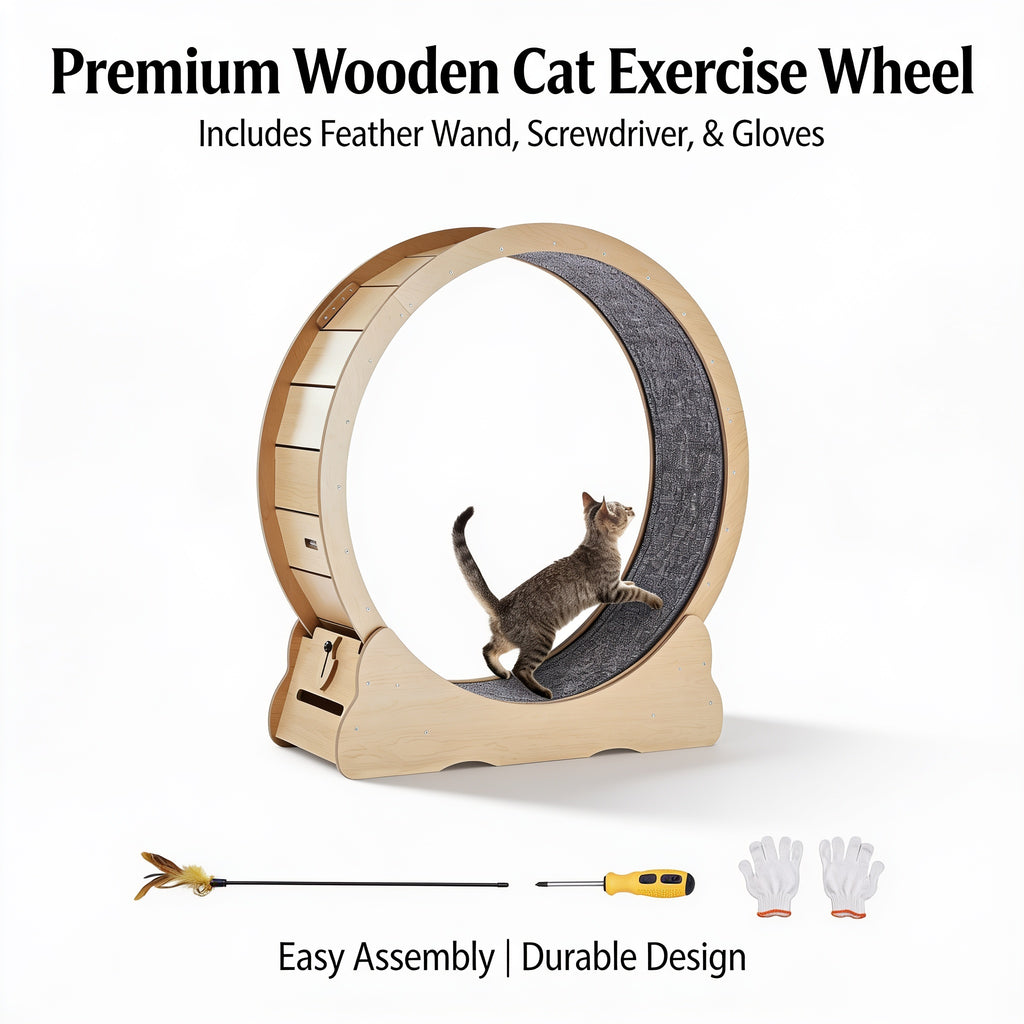 Cat Exercise Wheel — Solid Wood Running Wheel, Quiet Treadmill for Indoor Cats