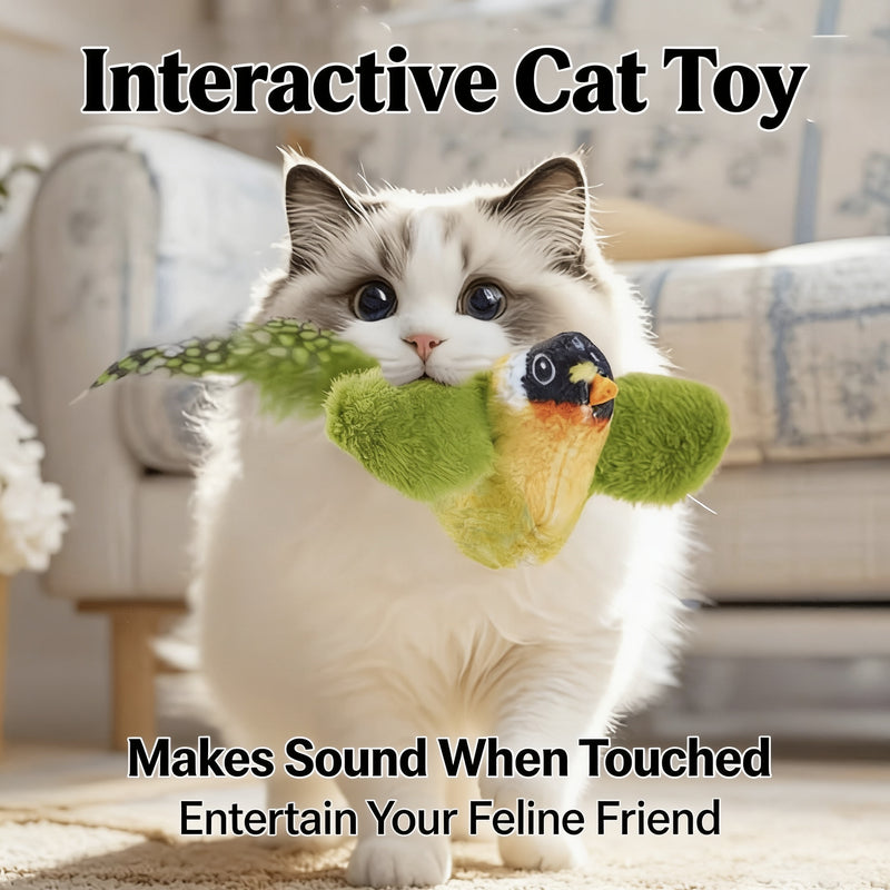 Interactive Cat Wand Toy — Chirping Bird Feather Teaser, No Batteries