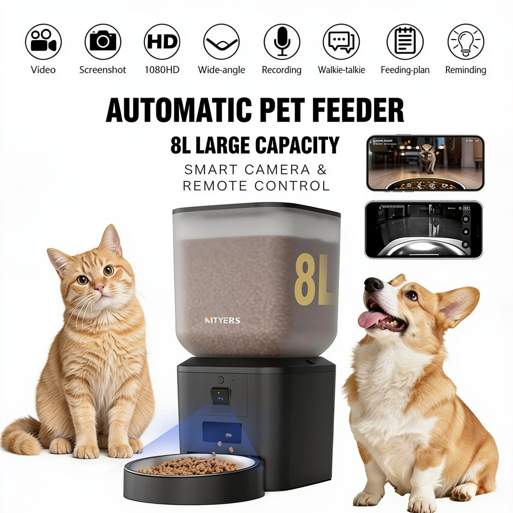 Automatic Cat Feeder with Camera — 8L Smart WiFi Pet Feeder, 1080p HD