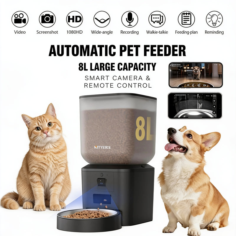 Automatic Cat Feeder with Camera — 8L Smart WiFi Pet Feeder, 1080p HD