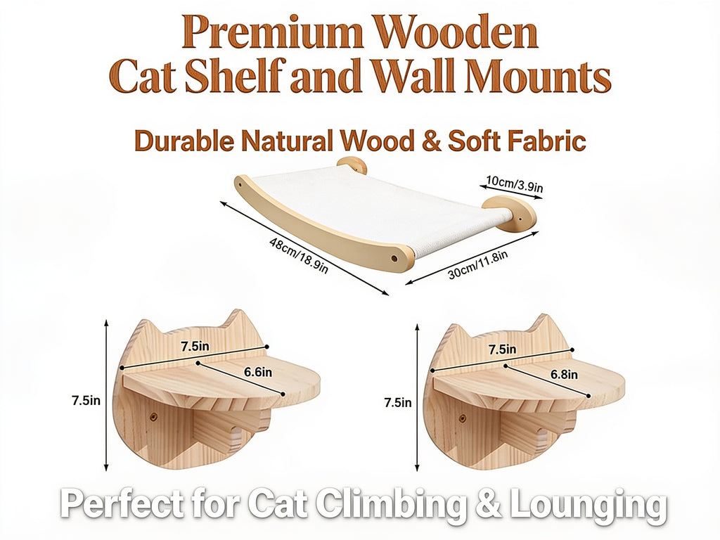 Cat Wall Shelves — Wall Mounted Cat Climbing Set with Hammock & Sisal Steps