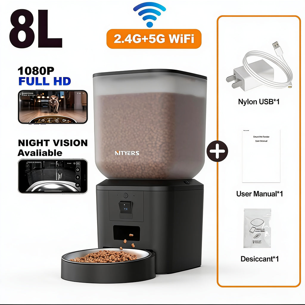 Automatic Cat Feeder with Camera — 8L Smart WiFi Pet Feeder, 1080p HD